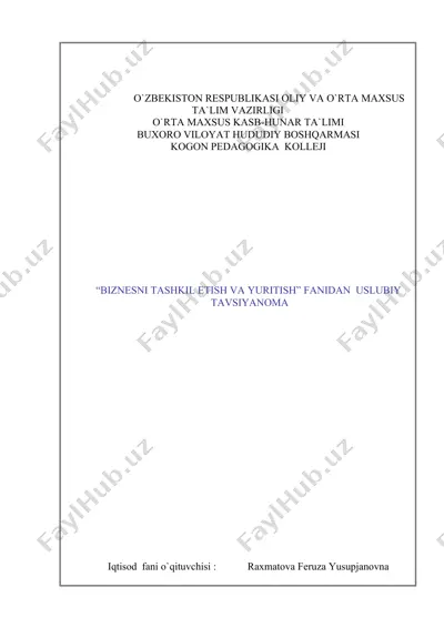 tadbirkorlik faoliyatining tashkiliy huquqiy asoslari — DOCX
