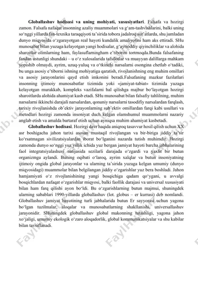 globallashuv hodisasi va uning mohiyati, xususiyatlari — DOCX