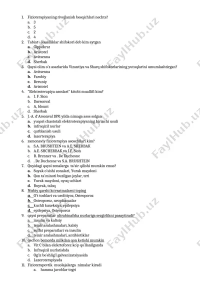 fizioterapiyaning rivojlanish bosqichlari nechta? — DOCX