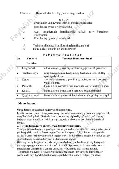 tashqi muhit zarazli omillarining homilaga ta’siri va homila rivojlanishining kritik davrlari — DOCX