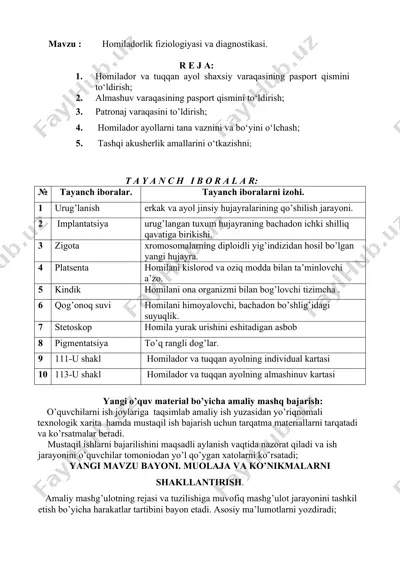 yangi o’quv material bo’yicha amaliy mashq bajarish — DOCX