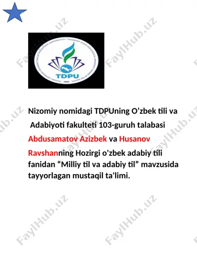"milliy til va adabiy til" mavzusida tayyorlagan mustaqil ta'limi — DOCX