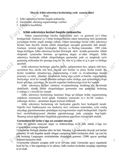 ichki sekretsiya bezlarining yosh xususiyatlari — DOCX