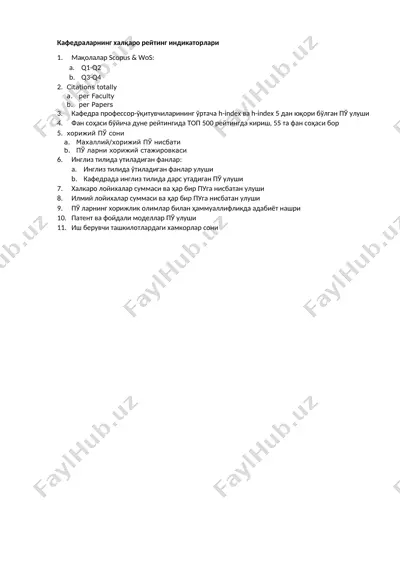 kafedralarning xalqaro reyting indikatorlari — DOCX