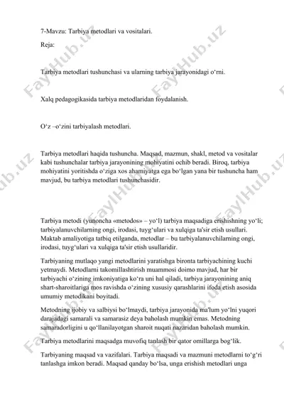 tarbiya metodlari va vositalari — DOCX