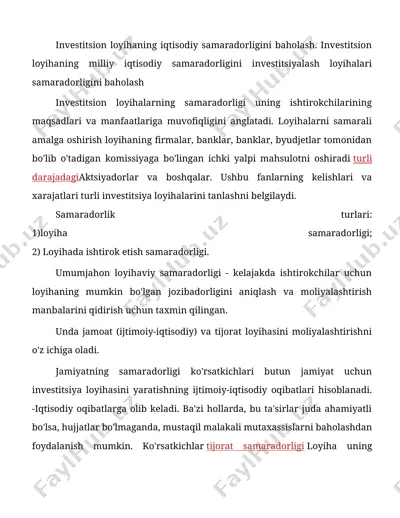 investitsion loyihalarining iqtisodiy samaradorligini baholash — DOCX