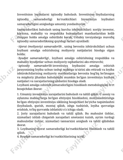 investitsion loyihalarni iqtisodiy baholash — DOCX