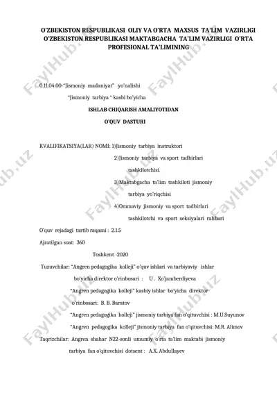 ishlab chiqarish amaliyotidan o'quv dasturi — DOCX