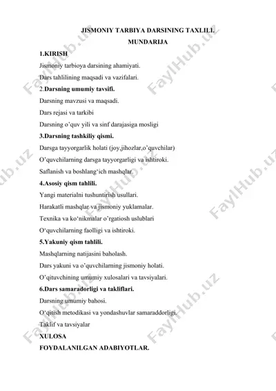 jismoniy tarbiya darsining taxlili — DOCX