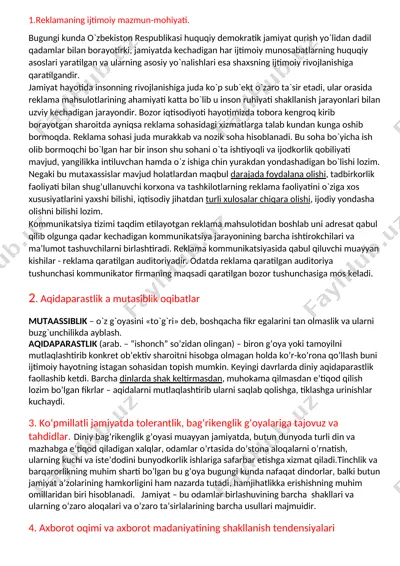 reklamaning ijtimoiy mazmun-mohiyati — DOCX