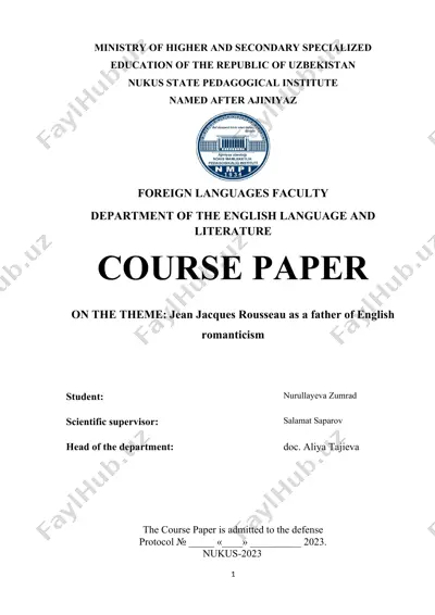 course paper on "jean jacques rousseau as a father of english romanticism" — DOCX