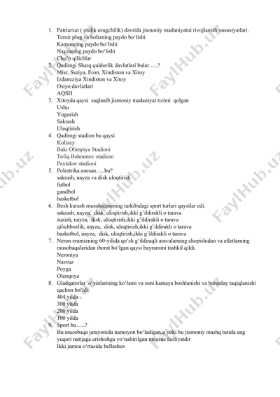 patriarxat ( otalik urugchilik) davrida jismoniy madaniyatni rivojlanish xususiyatlari — DOCX