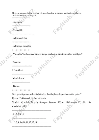 element atomlarining boshqa elementlarning muayyan sondagi atomlarini biriktirib olish xususiyati — DOCX