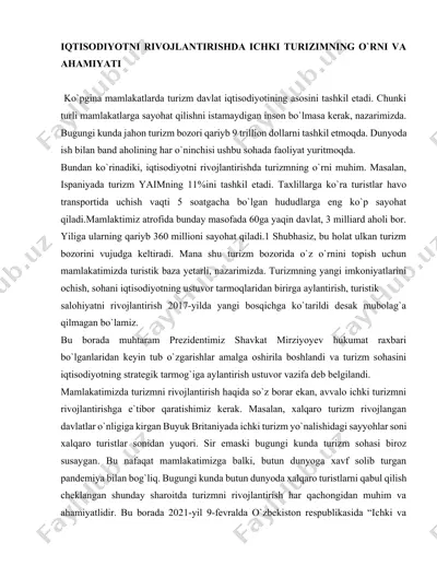 iqtisodiyotni rivojlantirishda ichki turizmning o'rni va ahamiyati — DOCX