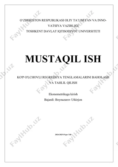 ko'p o'lchovli regressiya tenglamalari statistik tahlilida — DOCX