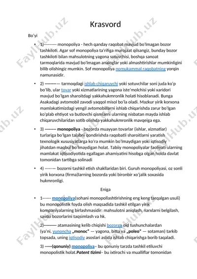 monopoliya haqida ma'lumotlar — DOCX