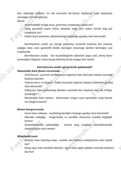 korrelyatsion analizni o'rganish — DOCX