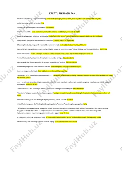 kreativlik fanining bosqichlari — DOCX