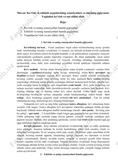 ko’rish va uning xususiyatlari hamda gigiyenasi — DOCX