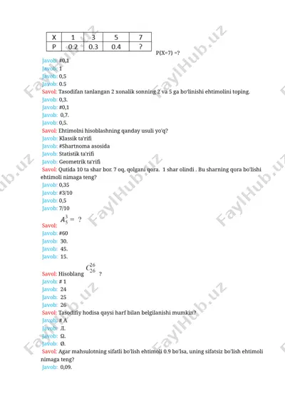 matematika test savollari — DOCX