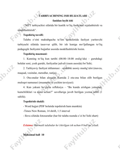 tarbiyachining ish hujjatlari — DOCX