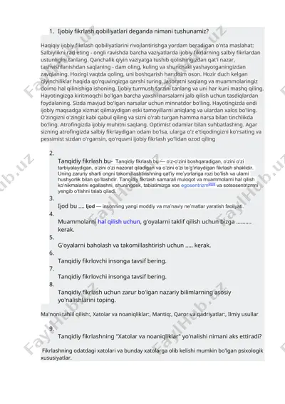ijobiy fikrlash qobiliyatlari — DOCX