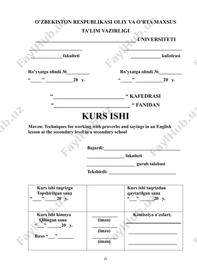 techniques for working with proverbs and sayings in an english lesson at the secondary level in a secondary school — DOCX
