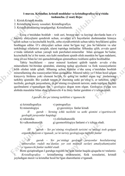 kristallar, kristall moddalar va kristallografiya — DOCX