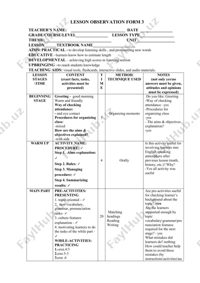 lesson observation form 3 — DOCX