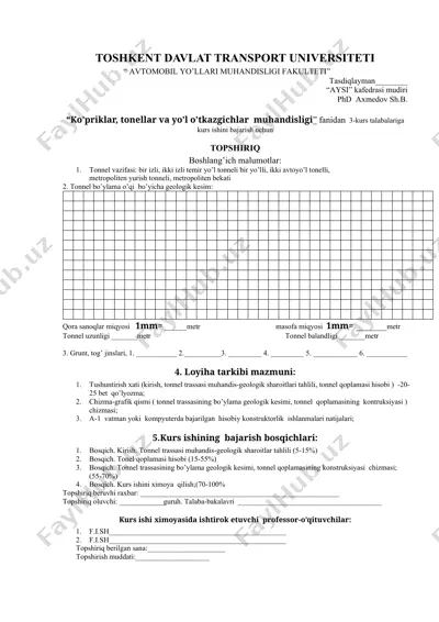 kurs ishi - "ko’priklar, tonellar va yo’l o’tkazgichlar muhandisligi" — DOCX