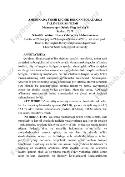 amerikada yoshi kichik bolgan bolalarga talim berish tizmi — DOCX