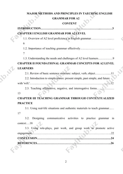 major methods and principles in teaching english grammar for a2 — DOCX