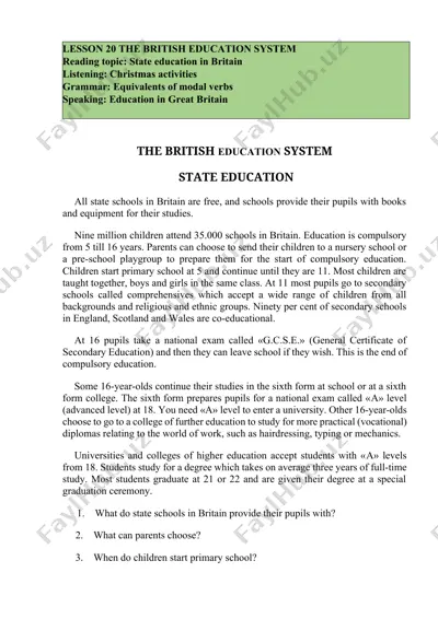 the british education system — DOCX