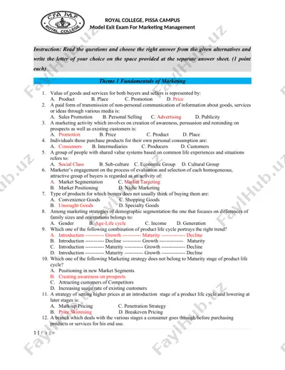 fundamentals of marketing — DOCX
