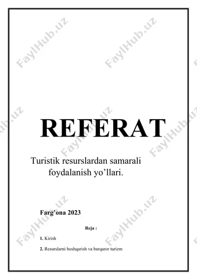 turistik resurslardan samarali foydalanish yo’llari — DOCX