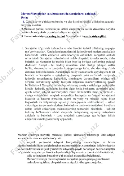 maxsulotlar va xizmat asosida xarajatlarni aniqlash — DOCX