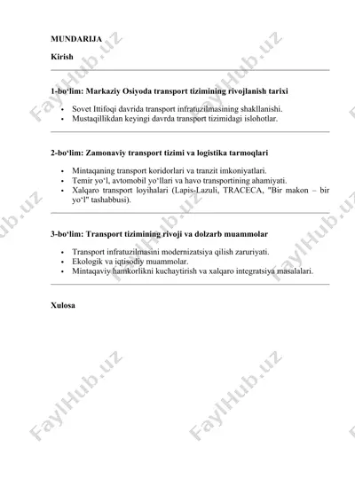 markaziy osiyoda transport tizimi — DOCX