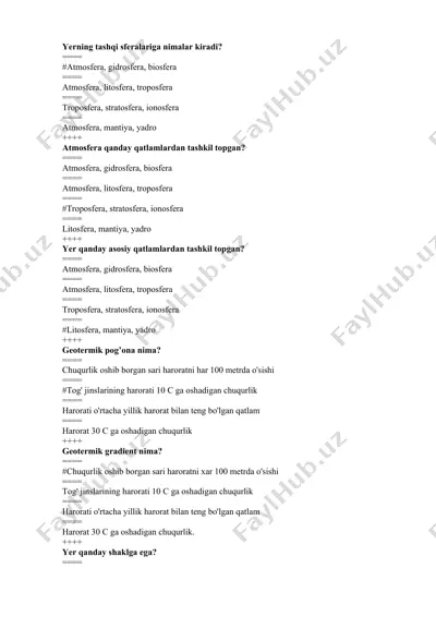 yerning tashqi sferalariga nimalar kiradi? — DOCX