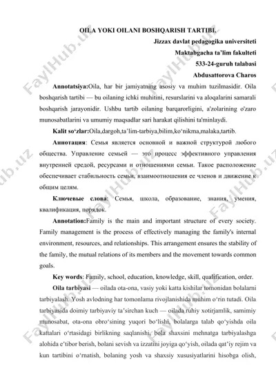 oila yoki oilani boshqarish tartibi — DOCX