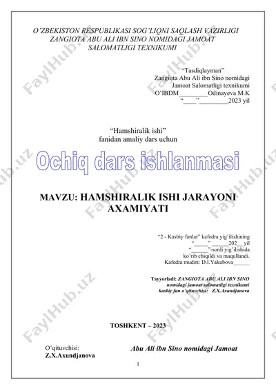 hamshiralik ishi jarayoni axamiyati — DOCX