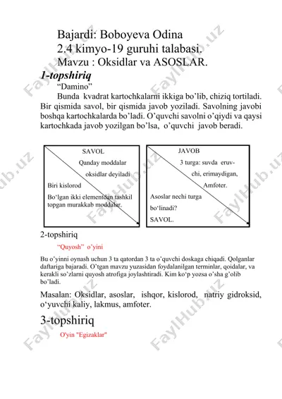 "kimyo topshiriqlar to'plami" — DOCX