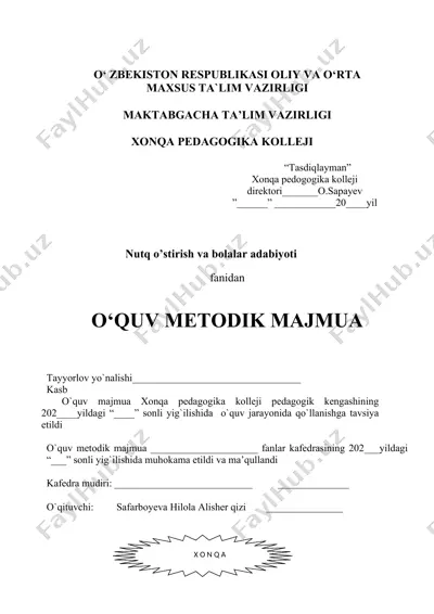 nutq o’stirish va bolalar adabiyoti fanidan o‘quv metodik majmua — DOCX