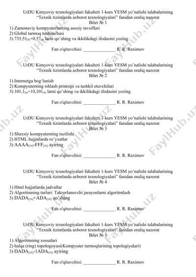texnik tizimlarda axborot texnologiyalari fanidan oraliq nazorat bilet № 3 — DOCX