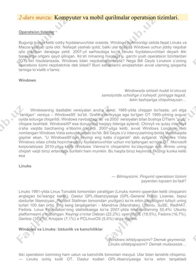 kompyuter va mobil qurilmalar operatsion tizimi — DOCX