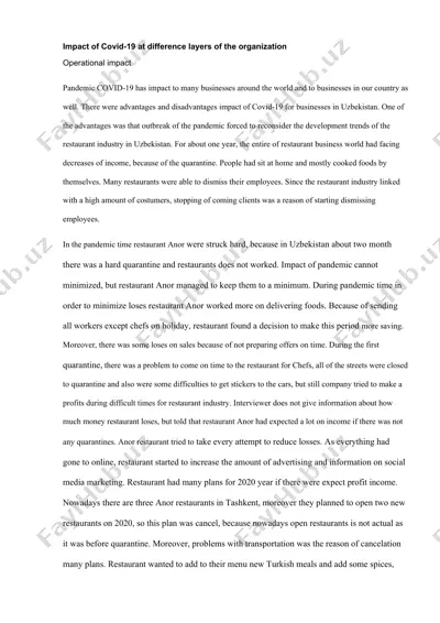 impact of covid-19 at anor restaurant — DOCX