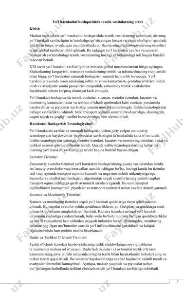 yo'l harakatini boshqarishda texnik vositalar — DOCX