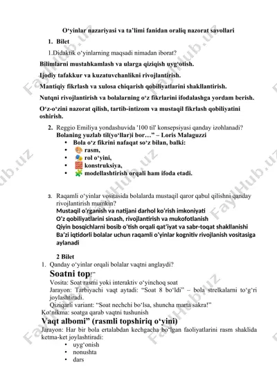 o‘yinlar nazariyasi va ta’limi fanidan oraliq nazorat savollari — DOCX
