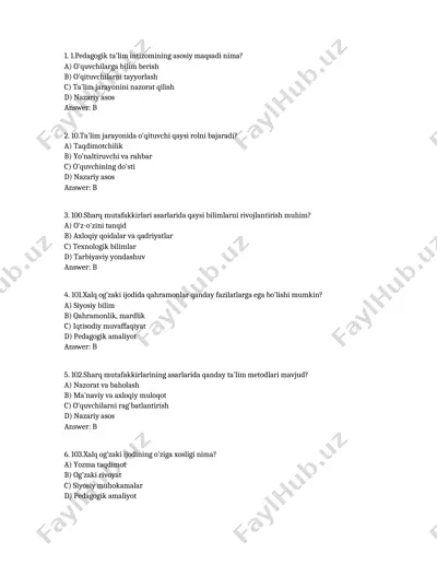 pedagogik ta'lim asoslari savollari — DOCX