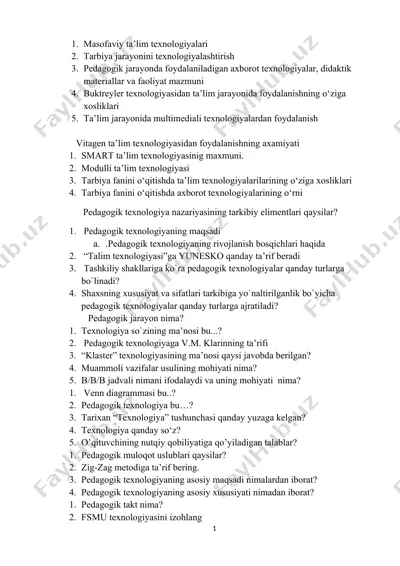 masofaviy ta’lim texnologiyalari  savollar — DOCX
