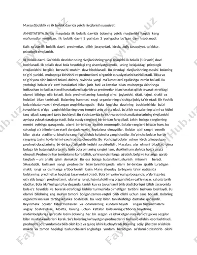 gòdaklik va ilk bolalik davrida psixik rivojlanish xususiyati — DOCX
